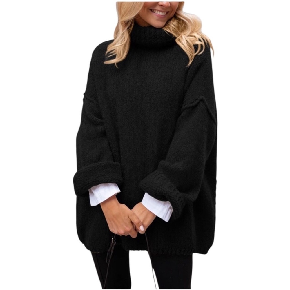 NWT LILLUSORY Cozy Black Women’s Large Turtleneck Knit Chunky pullover Sweater